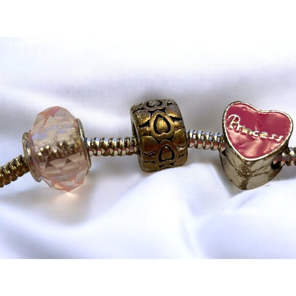 Girls Princess Silver Charm Bracelet With Pink Heart Beads - Picture 11 of 12
